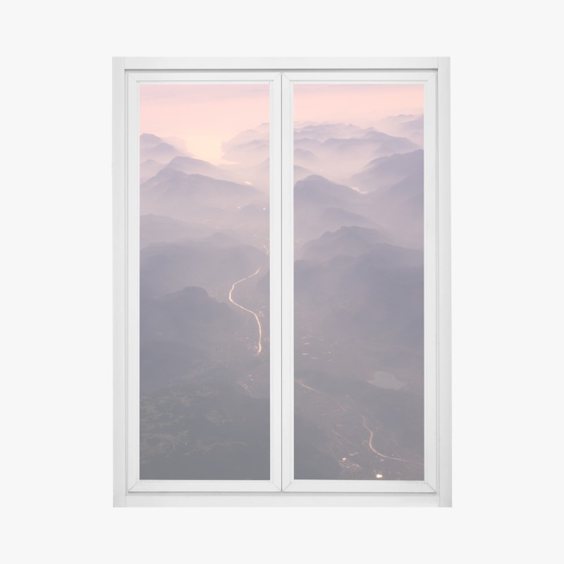 Fensteraufkleber nebliges pastell bergtal