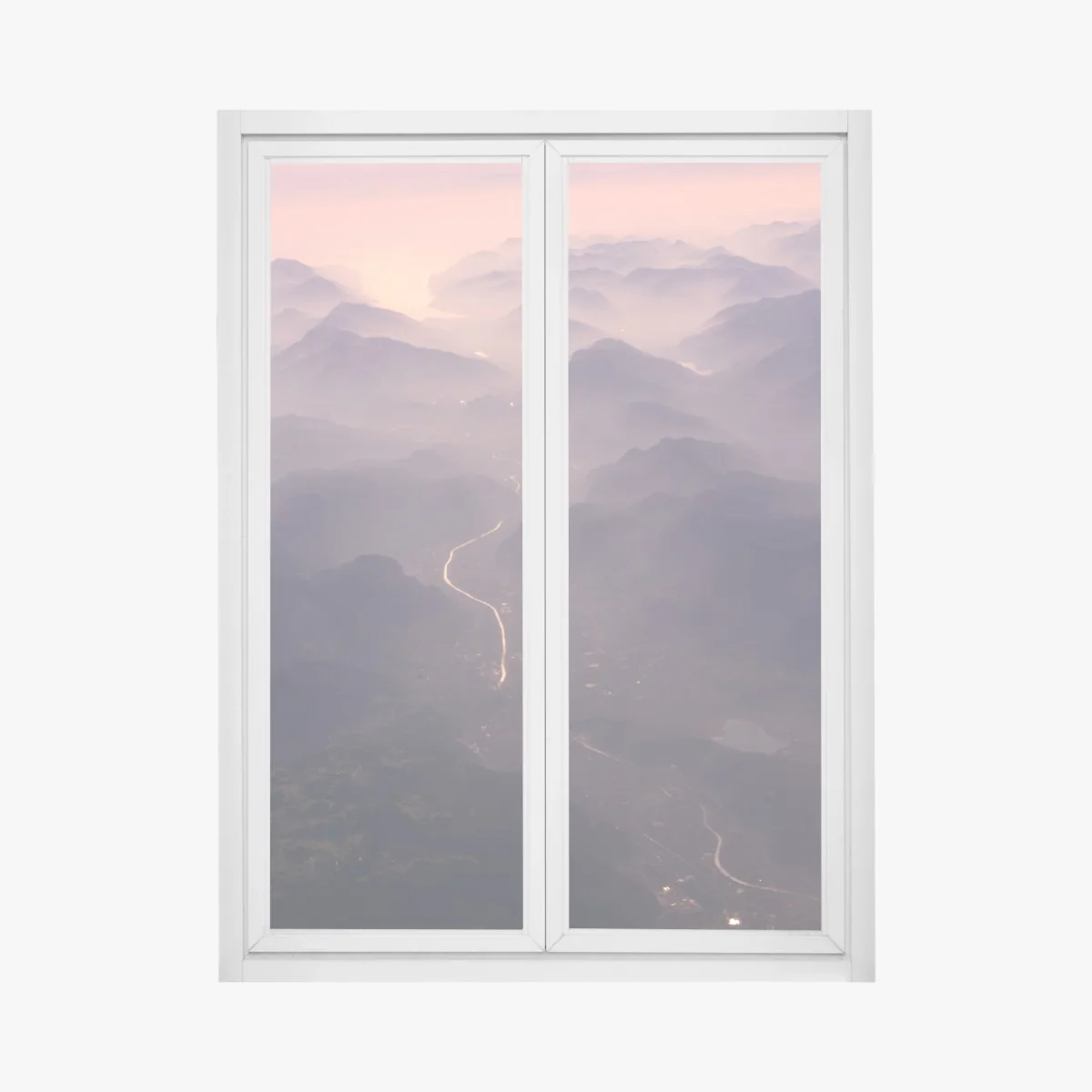 Fensteraufkleber nebliges pastell bergtal – Wallnifity® Fensteraufkleber nebliges pastell bergtal – Wallnifity®