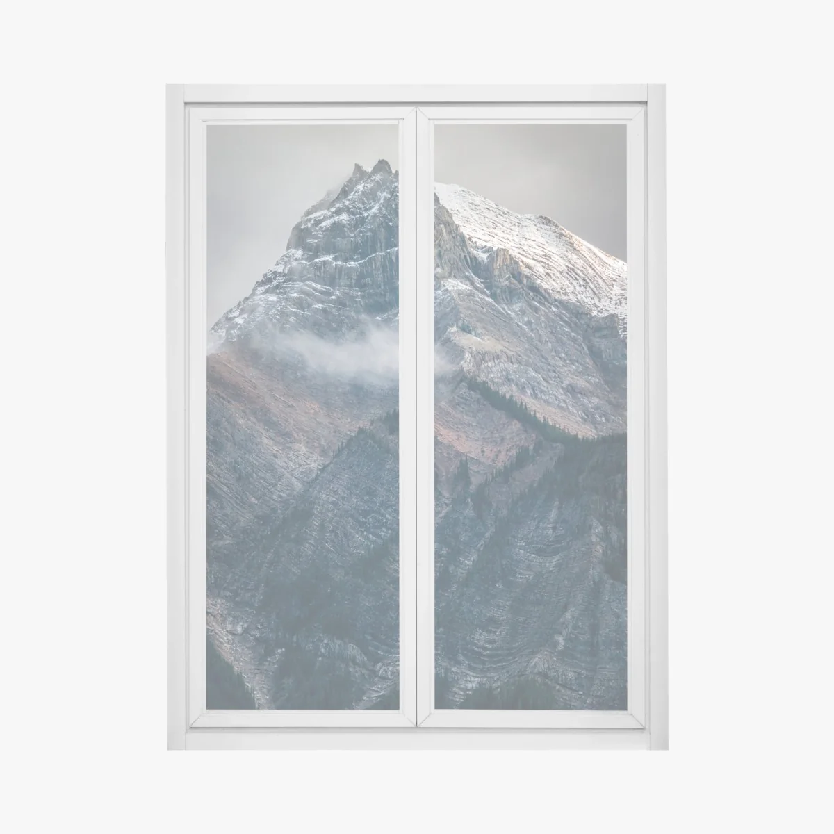 Fensteraufkleber dramatischer alpiner gipfel im nebel – Wallnifity® Fensteraufkleber dramatischer alpiner gipfel im nebel – Wallnifity®