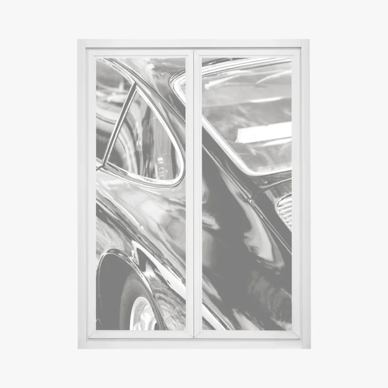 Fensteraufkleber oldtimer rückansicht detail in schwarzweiß