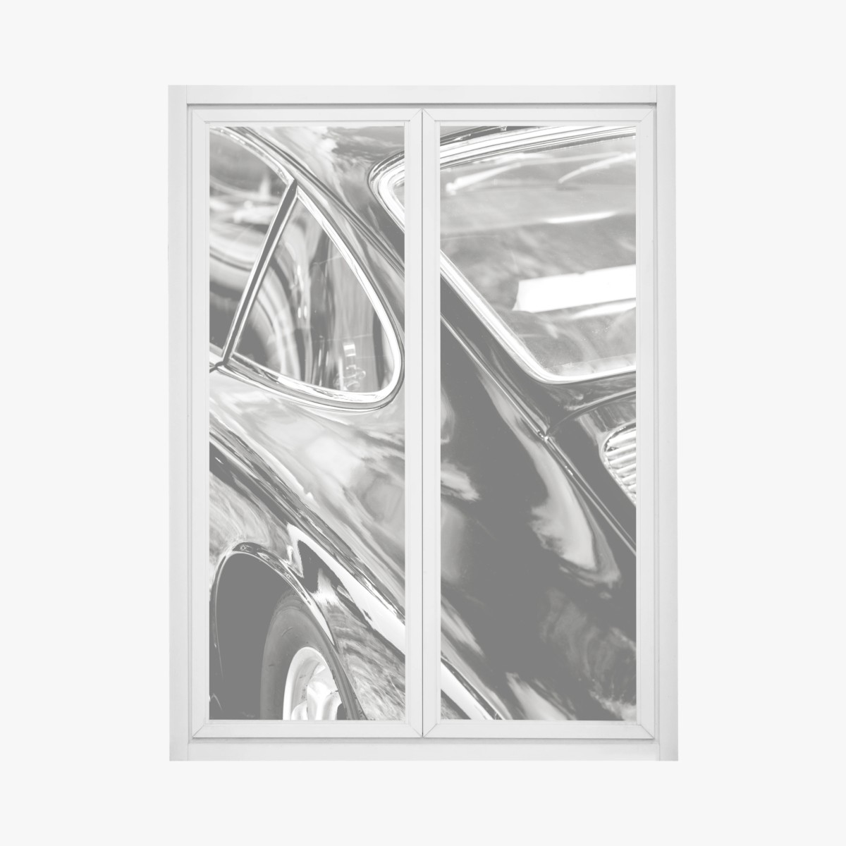 Fensteraufkleber oldtimer rückansicht detail in schwarzweiß – Wallnifity®
