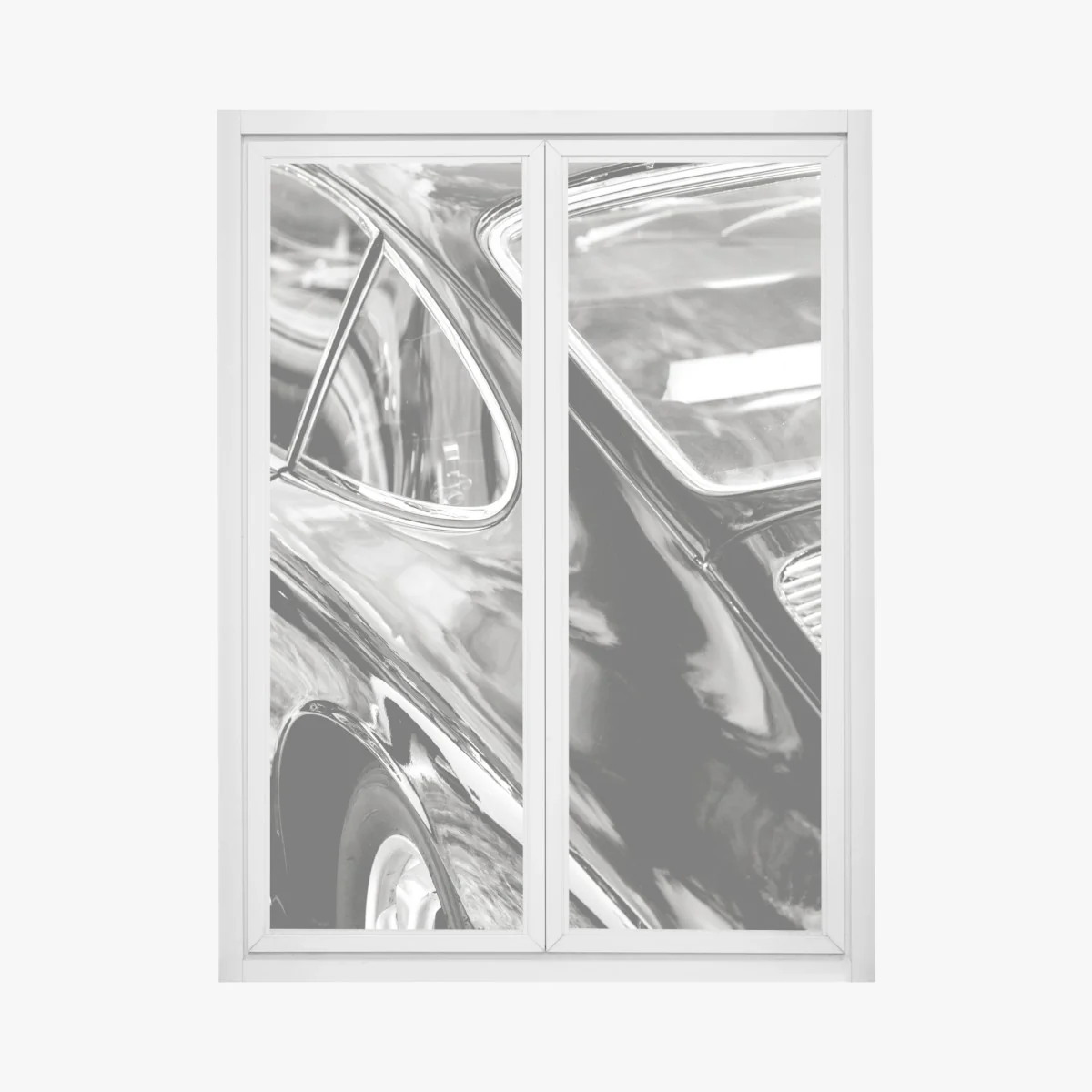 Fensteraufkleber oldtimer rückansicht detail in schwarzweiß – Wallnifity® Fensteraufkleber oldtimer rückansicht detail in schwarzweiß – Wallnifity®