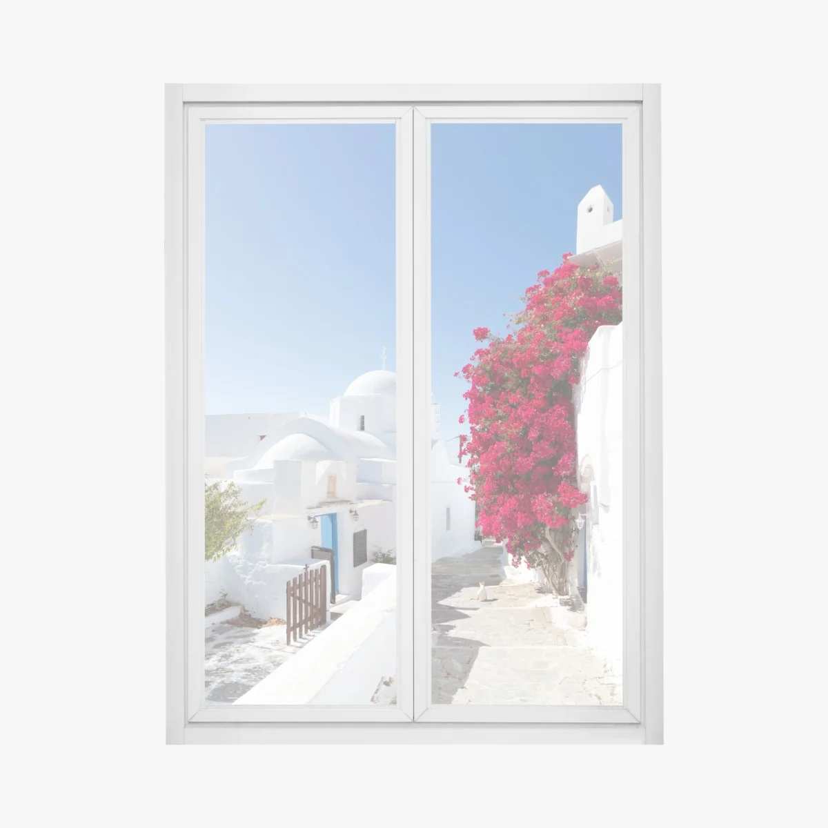 Fensteraufkleber sonnige gasse auf der insel mit leuchtender buganvillea – Wallnifity® Fensteraufkleber sonnige gasse auf der insel mit leuchtender buganvillea – Wallnifity®