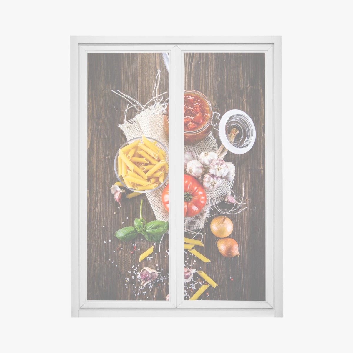 Fensteraufkleber rustikales italienisches pasta-arrangement – Wallnifity®