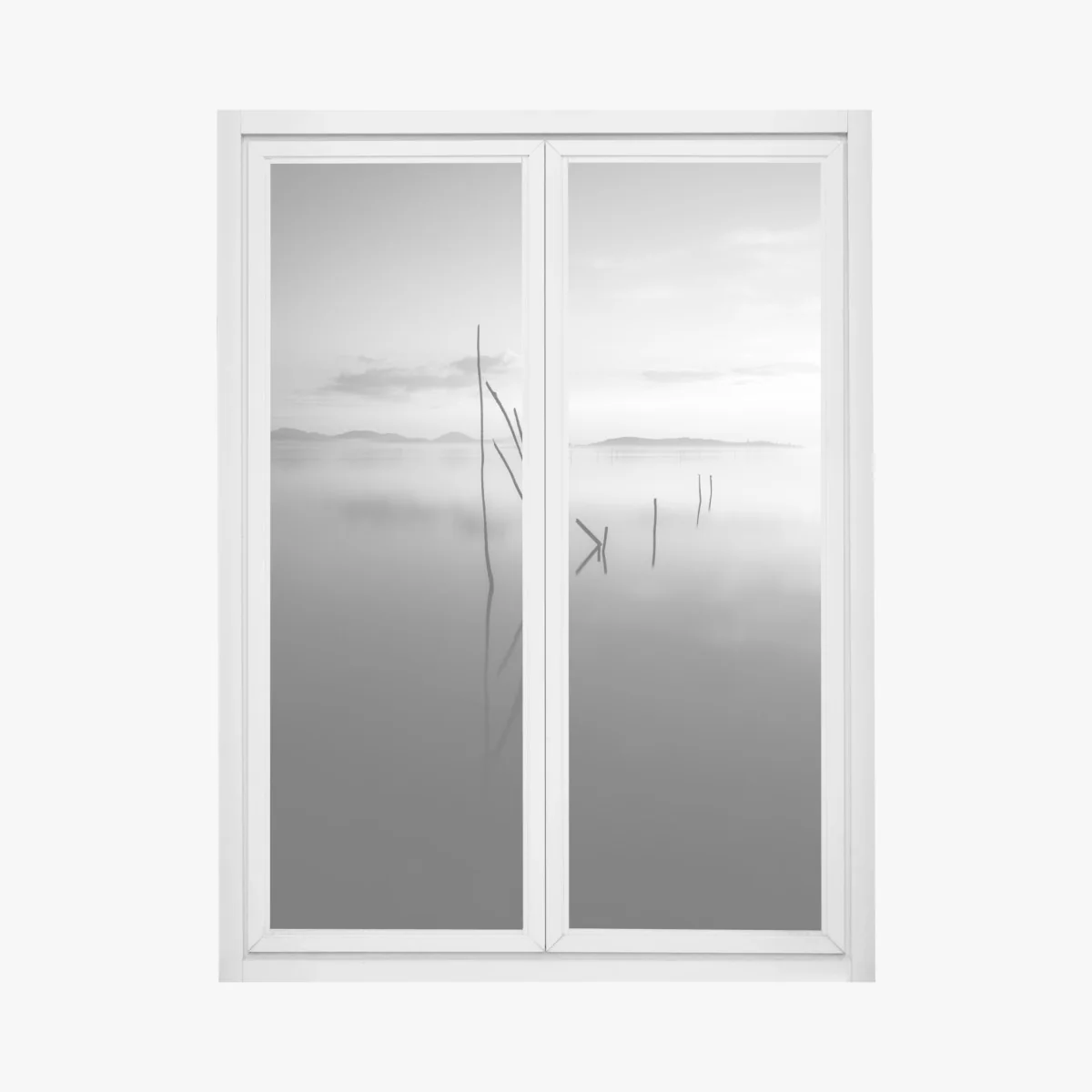 Fensteraufkleber ruhiger monochromer see mit reflexionen – Wallnifity® Fensteraufkleber ruhiger monochromer see mit reflexionen – Wallnifity®