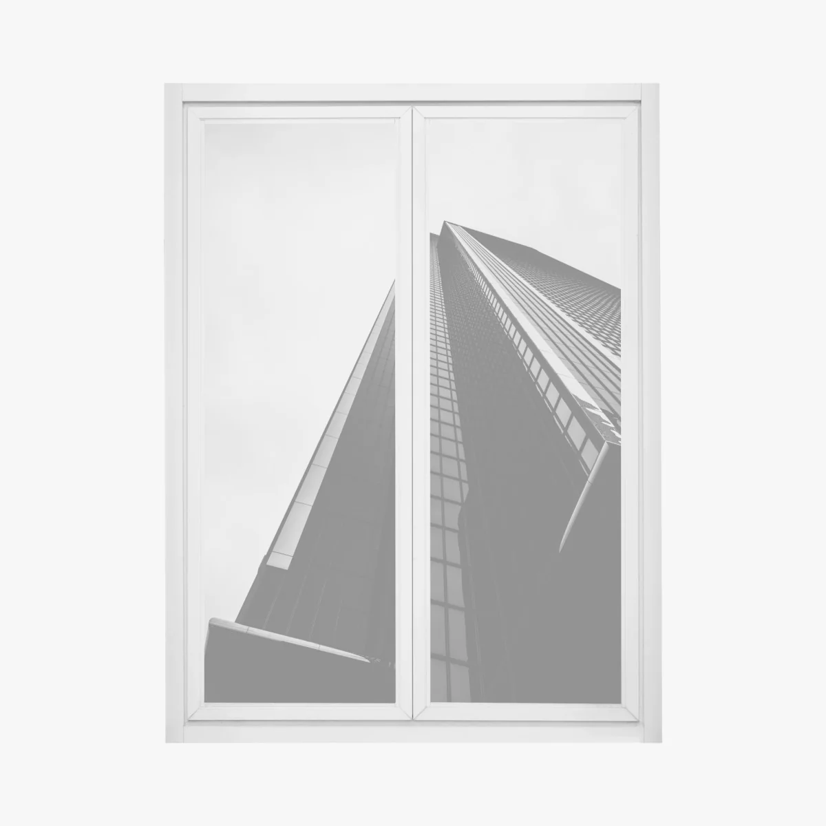 Fensteraufkleber monochromer wolkenkratzer in perspektive – Wallnifity® Fensteraufkleber monochromer wolkenkratzer in perspektive – Wallnifity®
