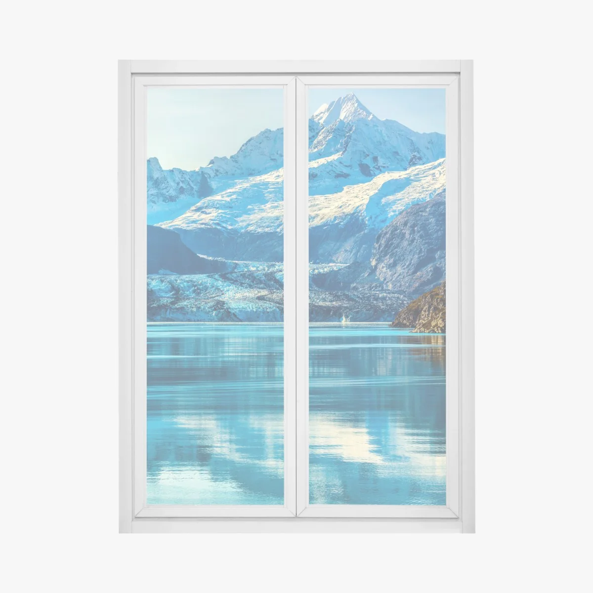 Fensteraufkleber majestätischer alpiner gletscher mit spiegelung – Wallnifity® Fensteraufkleber majestätischer alpiner gletscher mit spiegelung – Wallnifity®