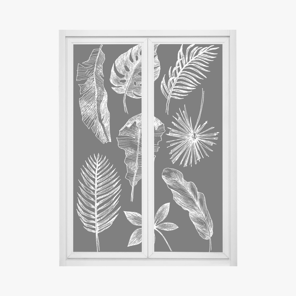 Fensteraufkleber monochrome blattkomposition – Wallnifity®
