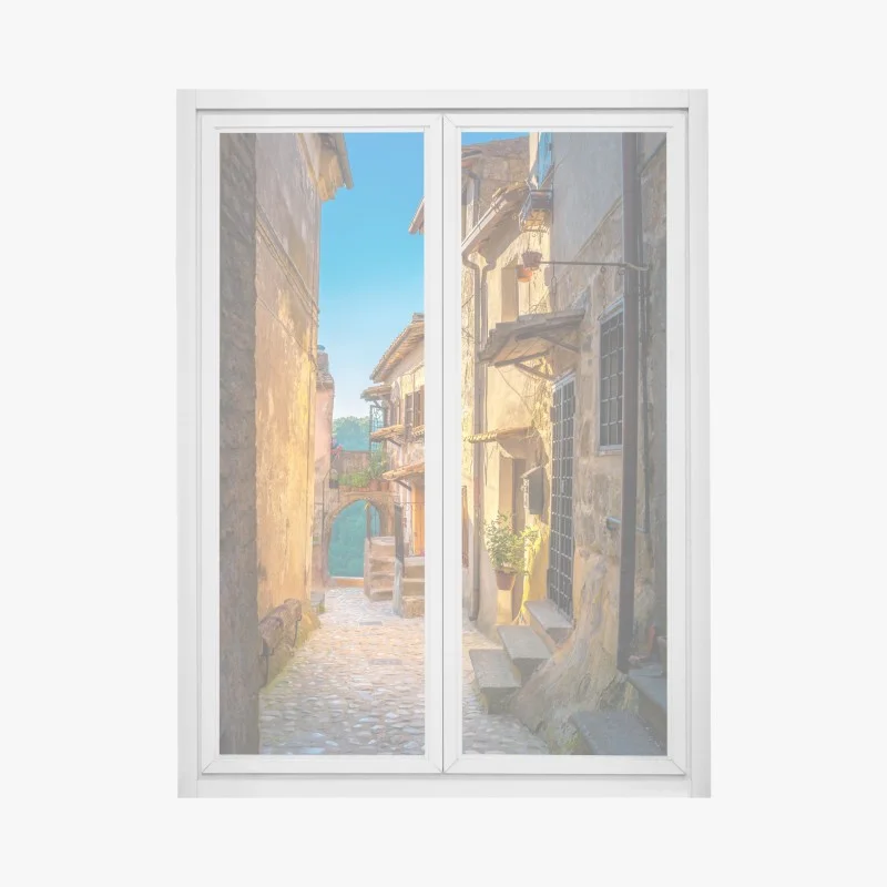 Fensteraufkleber retro geometrisches fliesenmuster in türkis und orange – Wallnifity®