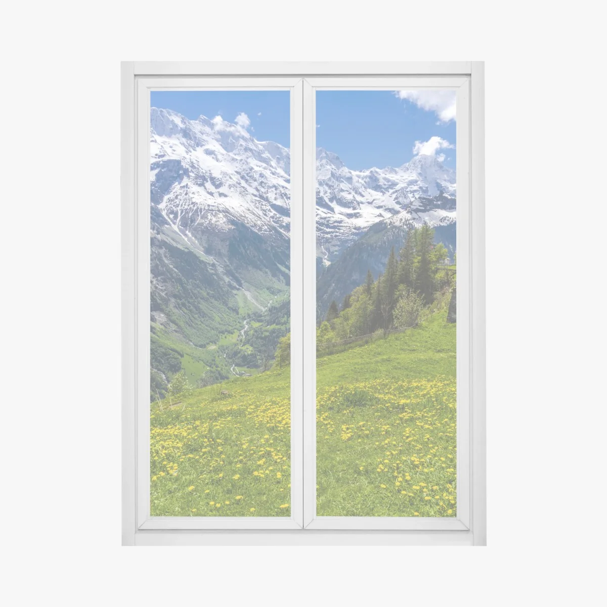 Fensteraufkleber alpwiese im frühling vor schneebedeckten gipfeln – Wallnifity® Fensteraufkleber alpwiese im frühling vor schneebedeckten gipfeln – Wallnifity®
