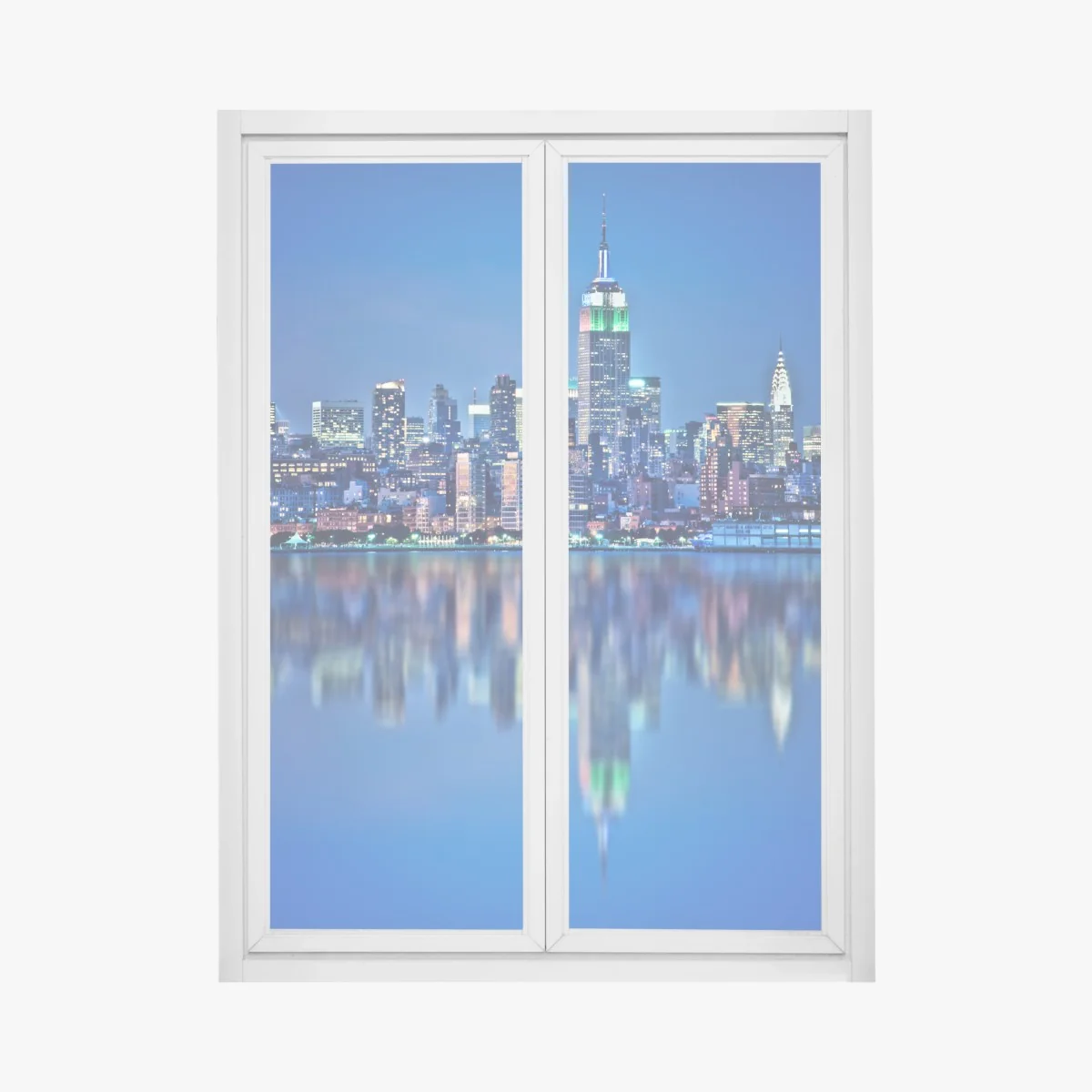 Fensteraufkleber New York skyline bei nacht mit spiegelung – Wallnifity® Fensteraufkleber New York skyline bei nacht mit spiegelung – Wallnifity®