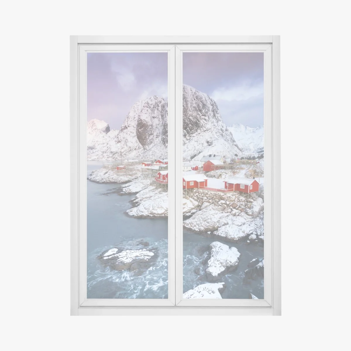 Fensteraufkleber rote küstenhäuser vor schneebedecktem berg – Wallnifity® Fensteraufkleber rote küstenhäuser vor schneebedecktem berg – Wallnifity®