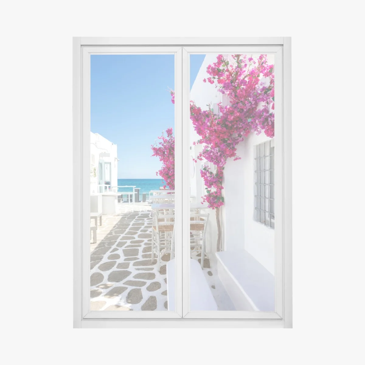 Fensteraufkleber sonnige mediterrane gasse mit bougainvillea – Wallnifity® Fensteraufkleber sonnige mediterrane gasse mit bougainvillea – Wallnifity®