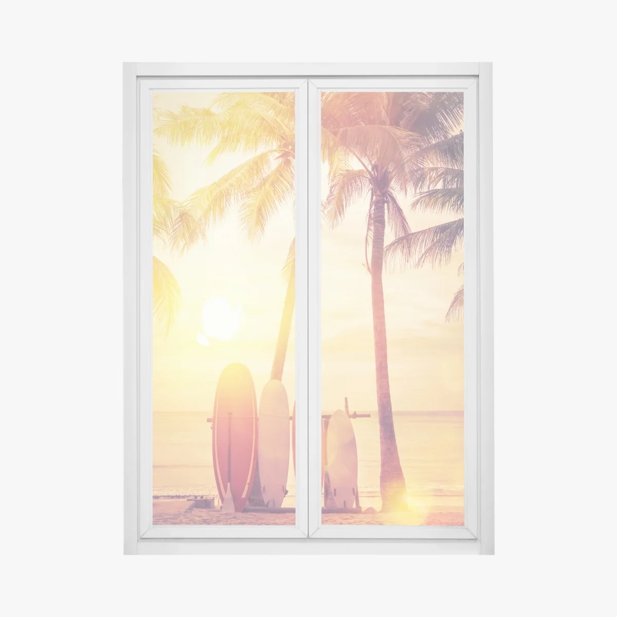 Fensteraufkleber tropischer sonnenuntergang mit surfboards – Wallnifity® Fensteraufkleber tropischer sonnenuntergang mit surfboards – Wallnifity®