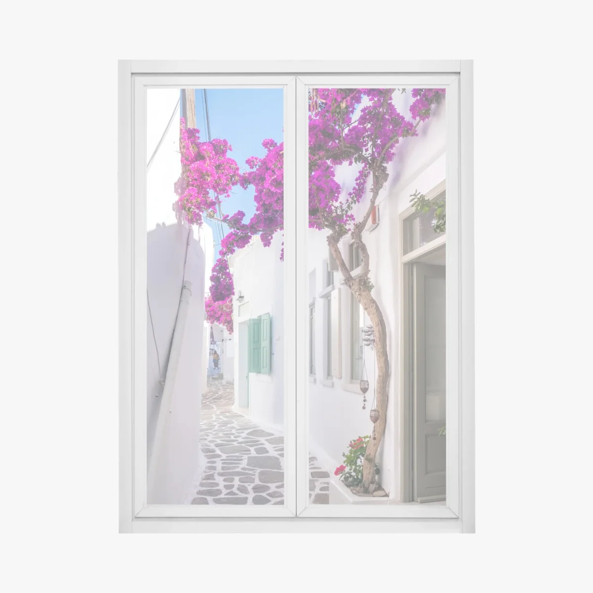 Fensteraufkleber sonnige mediterrane gasse mit bougainvillea – Wallnifity® Fensteraufkleber sonnige mediterrane gasse mit bougainvillea – Wallnifity®