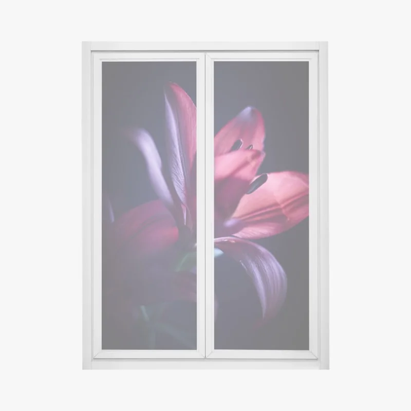 Fensteraufkleber rote lilie im halbdunkel