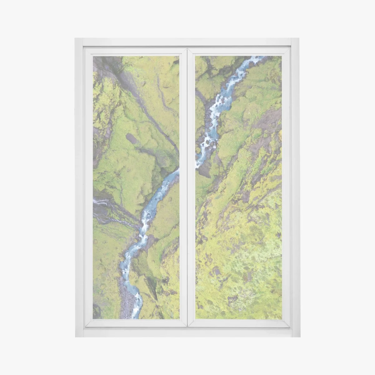 Fensteraufkleber luftaufnahme: fluss in moosbedeckter schlucht – Wallnifity® Fensteraufkleber luftaufnahme: fluss in moosbedeckter schlucht – Wallnifity®