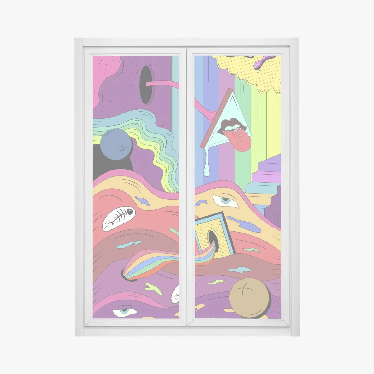 Fensteraufkleber psychedelische pop-art traumlandschaft – Wallnifity® Fensteraufkleber psychedelische pop-art traumlandschaft – Wallnifity®