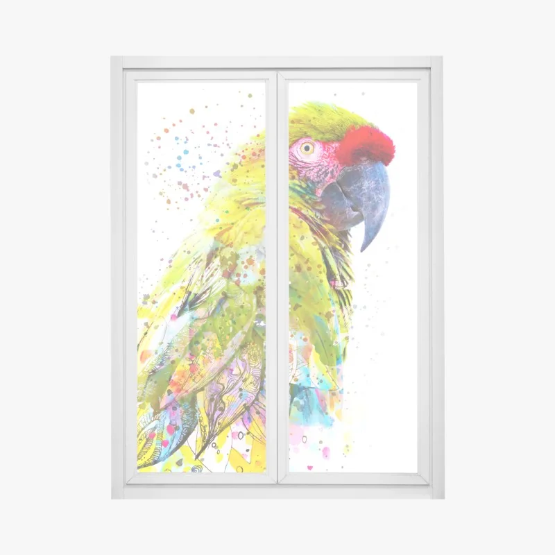 Fensteraufkleber mann mit regenbogen reitet geometrischen vogel – Wallnifity®