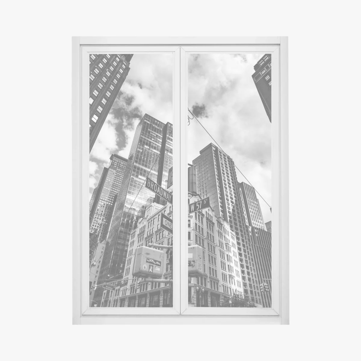 Fensteraufkleber Broadway und W 57 St – städtische szene in schwarzweiß – Wallnifity® Fensteraufkleber Broadway und W 57 St – städtische szene in schwarzweiß – Wallnifity®