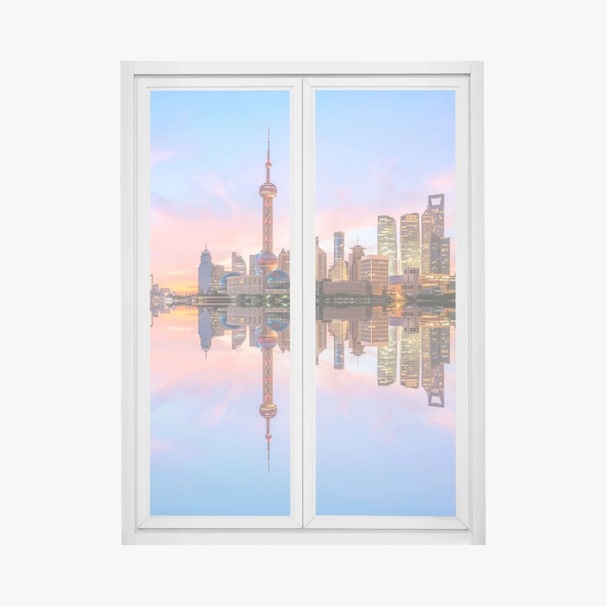 Fensteraufkleber Shanghai skyline bei sonnenaufgang – Wallnifity® Fensteraufkleber Shanghai skyline bei sonnenaufgang – Wallnifity®