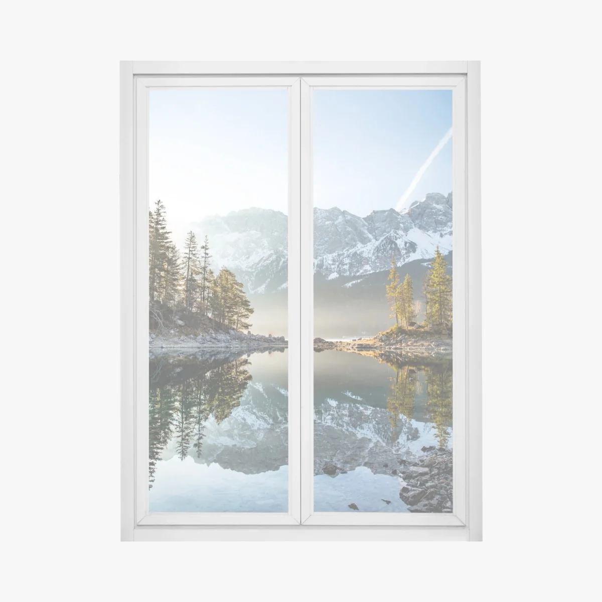 Fensteraufkleber bergsee spiegelung bei sonnenaufgang – Wallnifity®