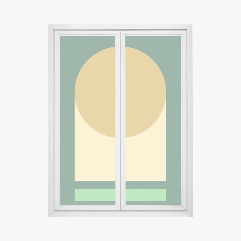 Fensteraufkleber goldene sonne über geometrischem block