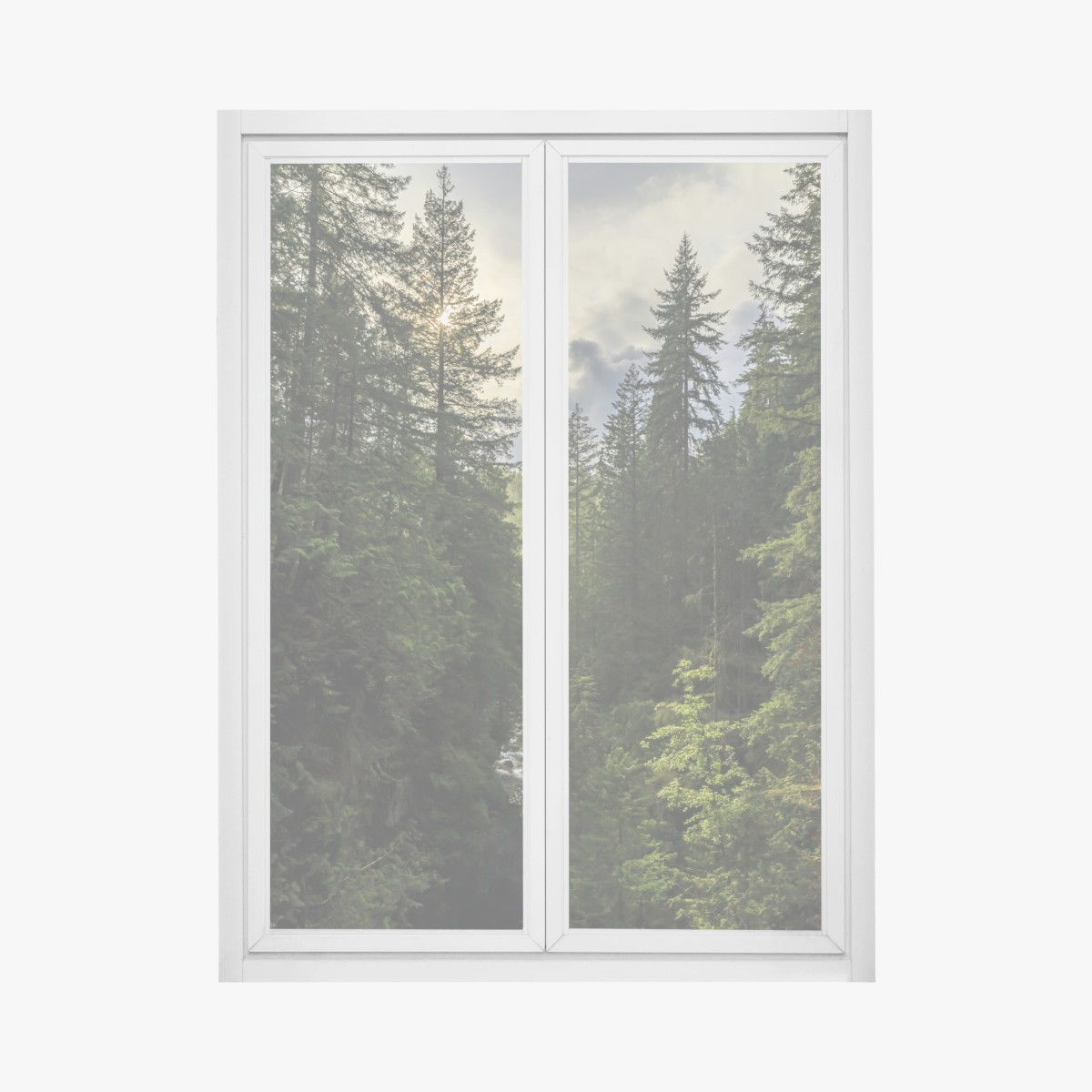 Fensteraufkleber nebliger immergrüner wald mit wasserfall – Wallnifity®