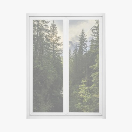 Fensteraufkleber nebliger immergrüner wald mit wasserfall – Wallnifity®