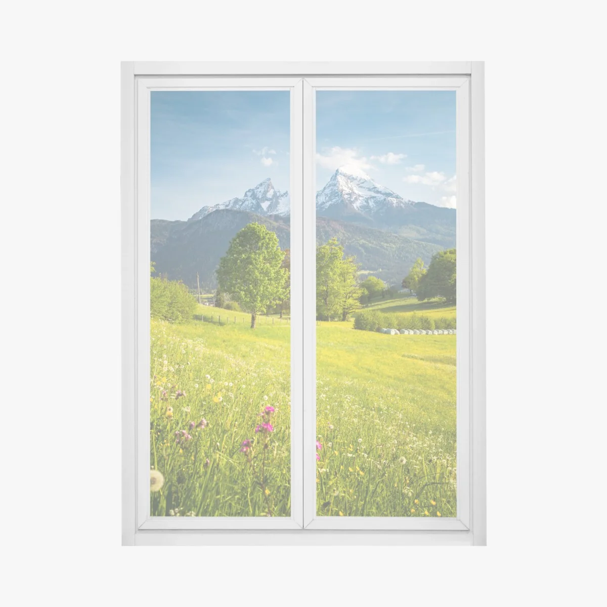 Fensteraufkleber alpine frühlingswiese unter schneebedeckten gipfeln – Wallnifity® Fensteraufkleber alpine frühlingswiese unter schneebedeckten gipfeln – Wallnifity®