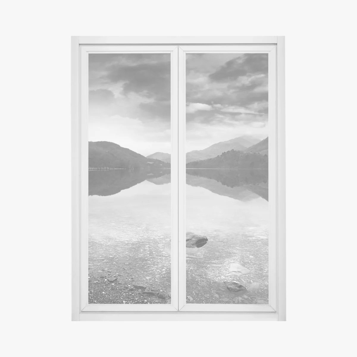 Fensteraufkleber ruhiger bergsee mit spiegelung – Wallnifity®