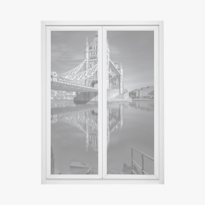 Fensteraufkleber Tower Bridge reflektiert in schwarzweiß