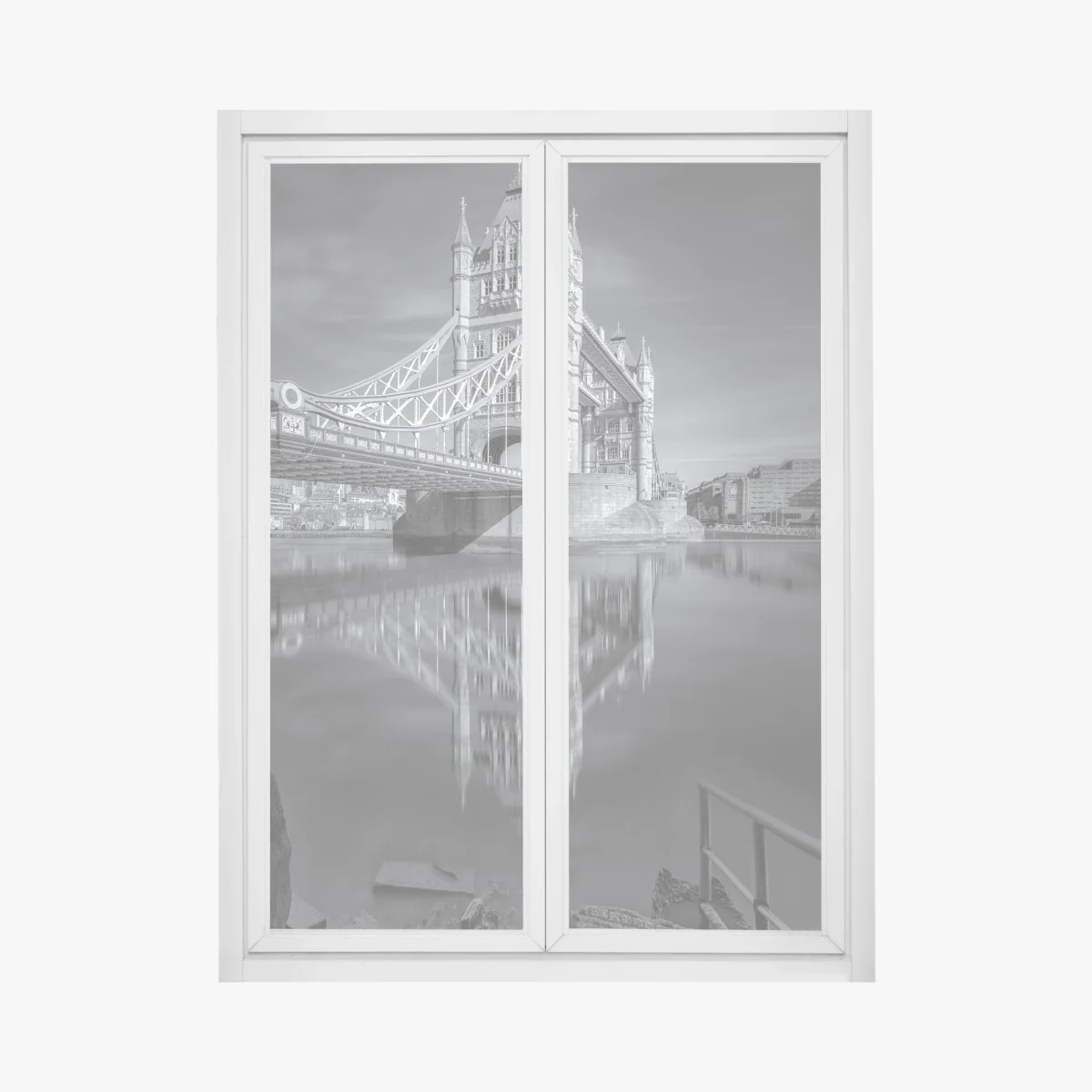 Fensteraufkleber Tower Bridge reflektiert in schwarzweiß – Wallnifity®