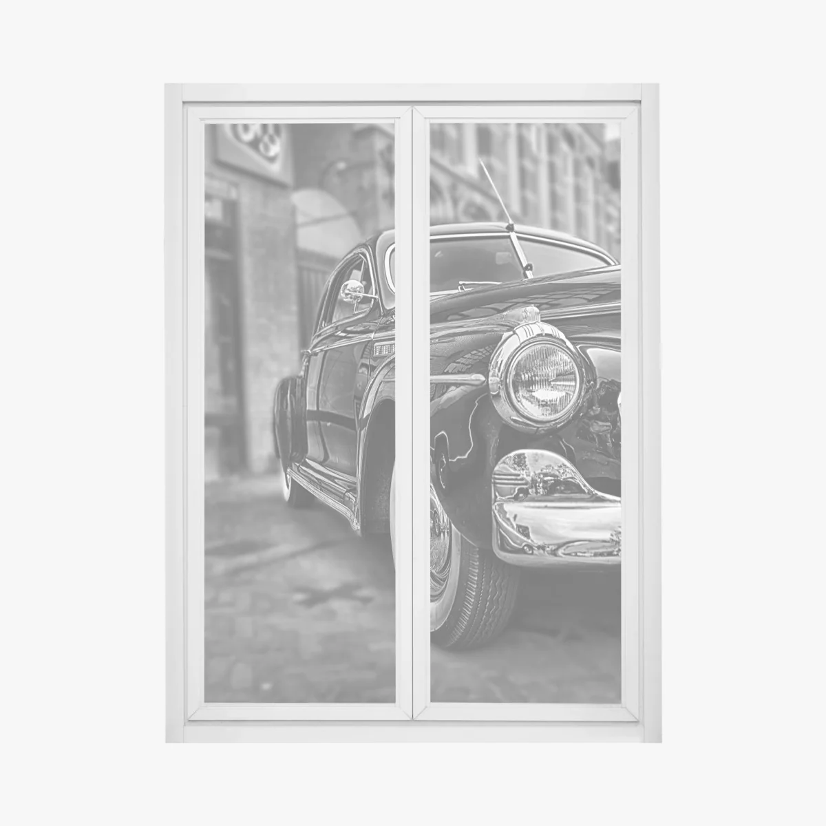 Fensteraufkleber vintage klassisches auto auf kopfsteinpflaster – Wallnifity®