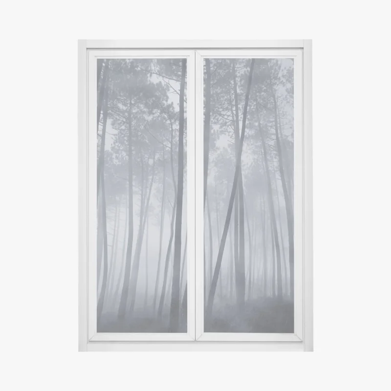 Fensteraufkleber nebliger kiefernwald bei nacht