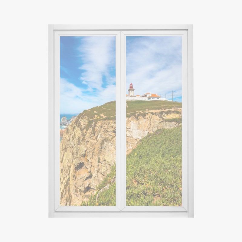 Fensteraufkleber nebliger bergsee mit spiegelnder oberfläche – Wallnifity®