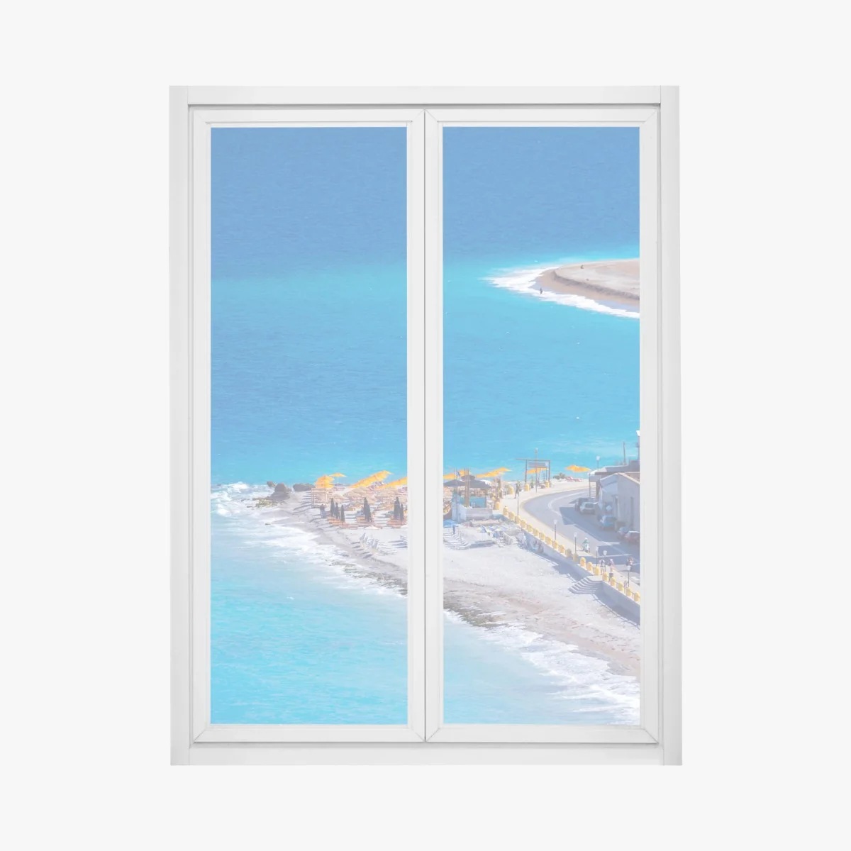 Fensteraufkleber Rhodos strand mit bunten sonnenschirmen – Wallnifity® Fensteraufkleber Rhodos strand mit bunten sonnenschirmen – Wallnifity®