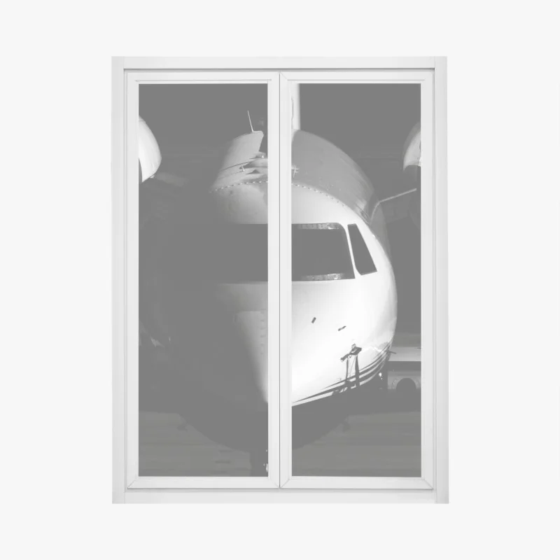 Fensteraufkleber monochrome frontalansicht eines privatjets