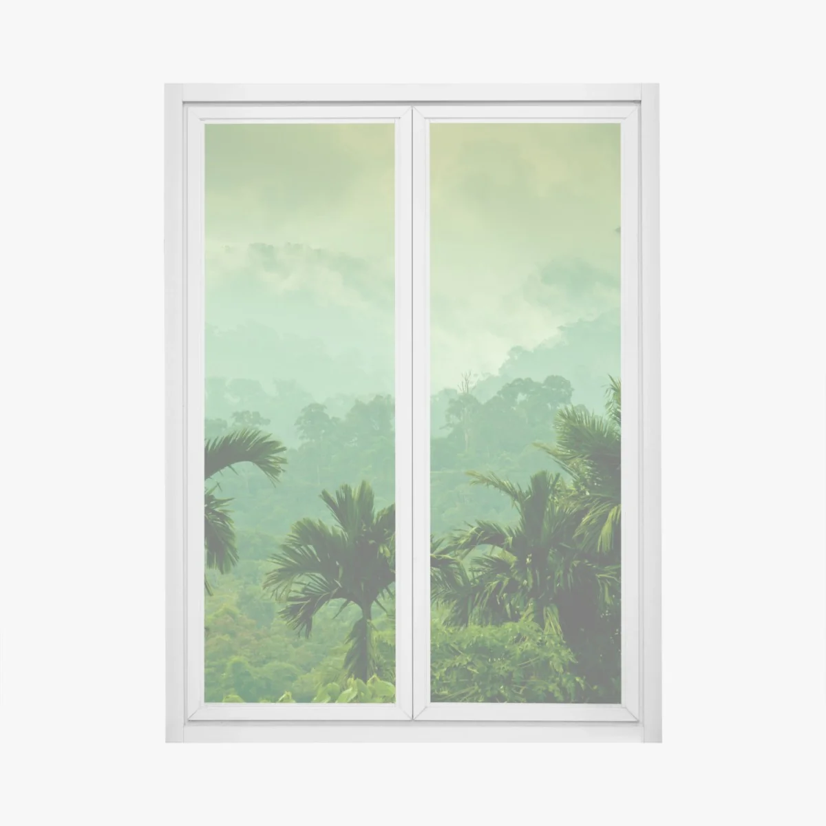 Fensteraufkleber neblige tropische dschungellandschaft – Wallnifity®