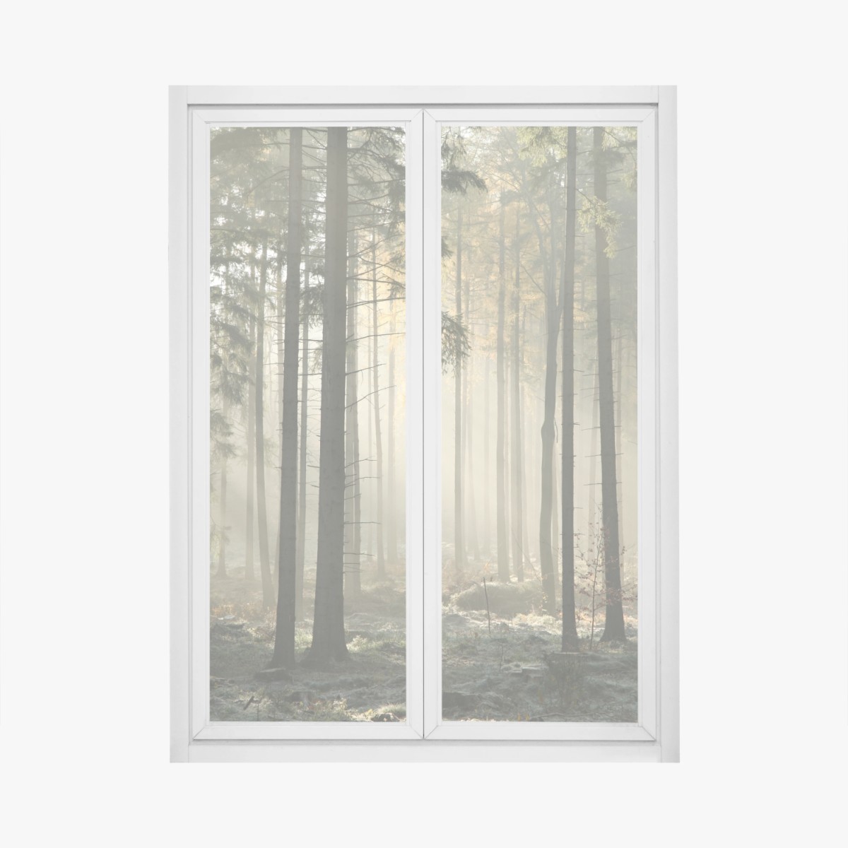 Fensteraufkleber nebliger morgenwald mit sonnenstrahlen – Wallnifity® Fensteraufkleber nebliger morgenwald mit sonnenstrahlen – Wallnifity®