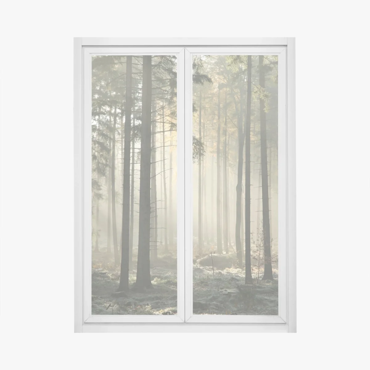 Fensteraufkleber nebliger morgenwald mit sonnenstrahlen – Wallnifity® Fensteraufkleber nebliger morgenwald mit sonnenstrahlen – Wallnifity®