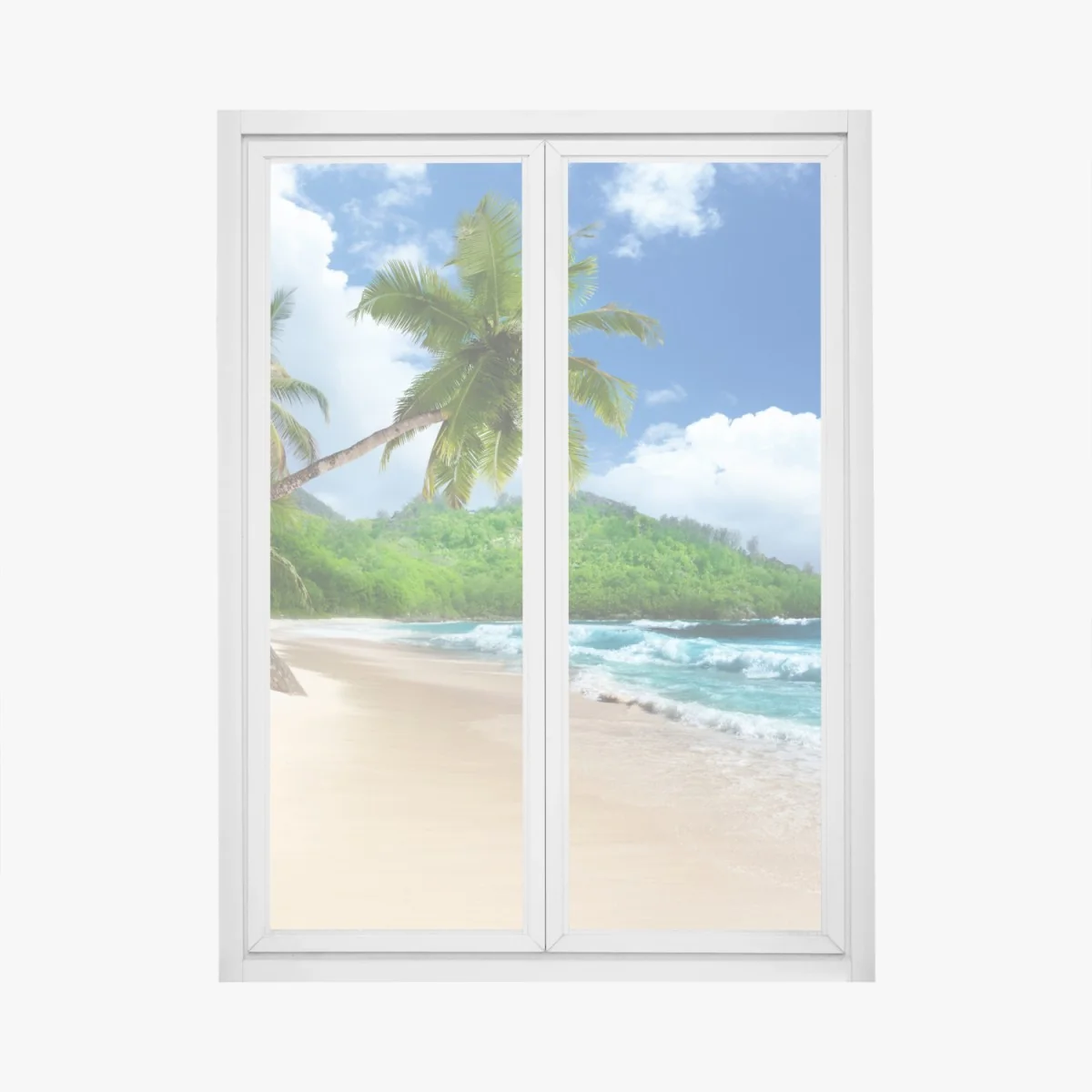 Fensteraufkleber ruhiger tropischer strand auf Mahe, Seychellen – Wallnifity®