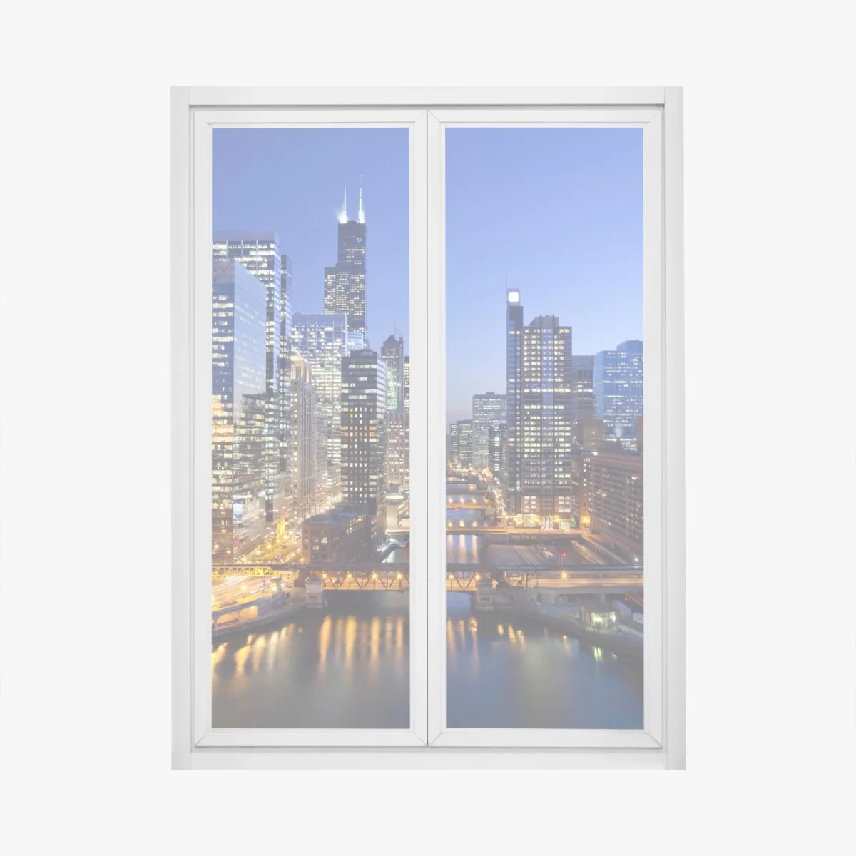 Fensteraufkleber Chicago skyline bei dämmerung – Wallnifity® Fensteraufkleber Chicago skyline bei dämmerung – Wallnifity®