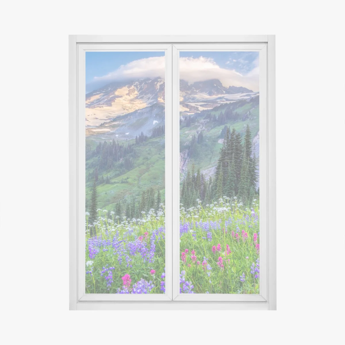 Fensteraufkleber alpine blumenwiese vor schneebedeckten bergen – Wallnifity® Fensteraufkleber alpine blumenwiese vor schneebedeckten bergen – Wallnifity®