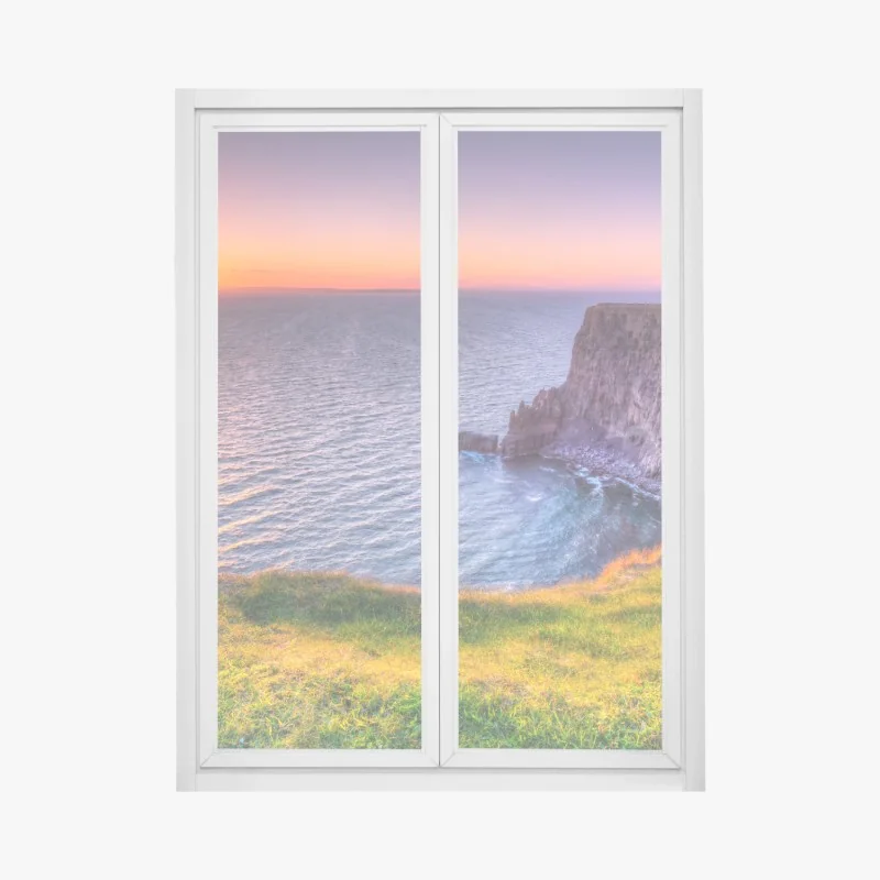 Fensteraufkleber goldener sonnenaufgang über sanften grünen hügeln – Wallnifity®