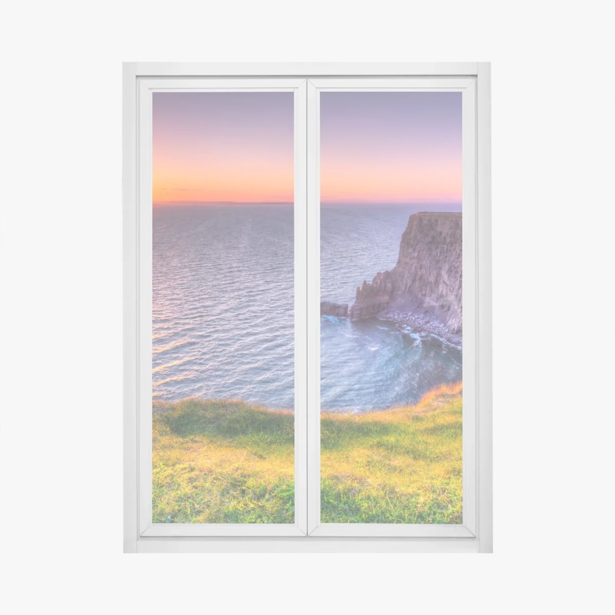 Fensteraufkleber sonnenuntergang über zerklüfteten küstenklippen – Wallnifity®