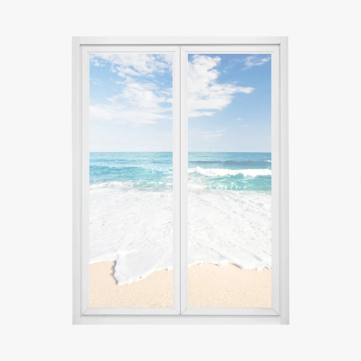 Fensteraufkleber türkisfarbene wellen am sandstrand – Wallnifity® Fensteraufkleber türkisfarbene wellen am sandstrand – Wallnifity®