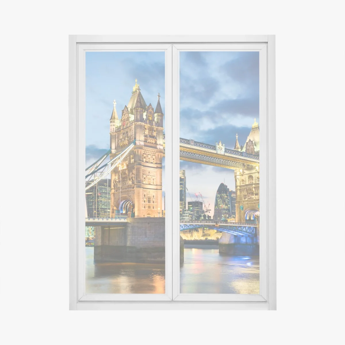 Fensteraufkleber Tower Bridge bei dämmerung, London skyline – Wallnifity® Fensteraufkleber Tower Bridge bei dämmerung, London skyline – Wallnifity®