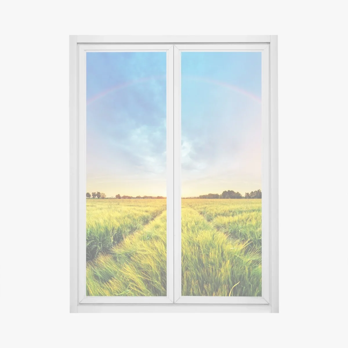 Fensteraufkleber regenbogen über goldenem weizenfeld bei sonnenuntergang – Wallnifity® Fensteraufkleber regenbogen über goldenem weizenfeld bei sonnenuntergang – Wallnifity®