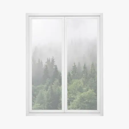 Fensteraufkleber nebliger immergrüner wald panorama – Wallnifity®